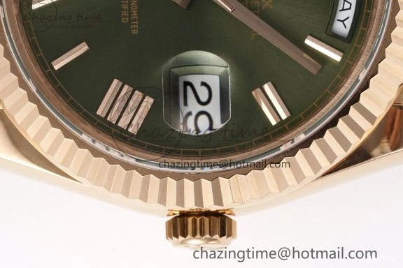 MiroTime 0516 DayDate 40 RG JDF Gain Weight 904L Steel Green Dial Roman Markers on President Bracelet A2836 V Trendsetting 1816